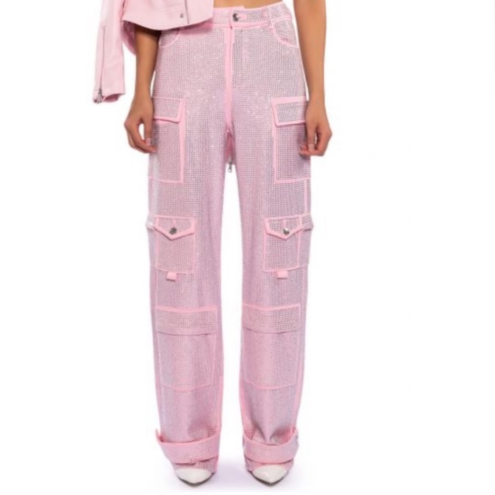 NWT Akira Pink Rhinestone Cargo Pants